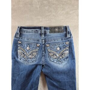 Miss Me Mid Rise Bootcut Jeans Womens Size 24 Blue Denim Embellished 34" Inseam